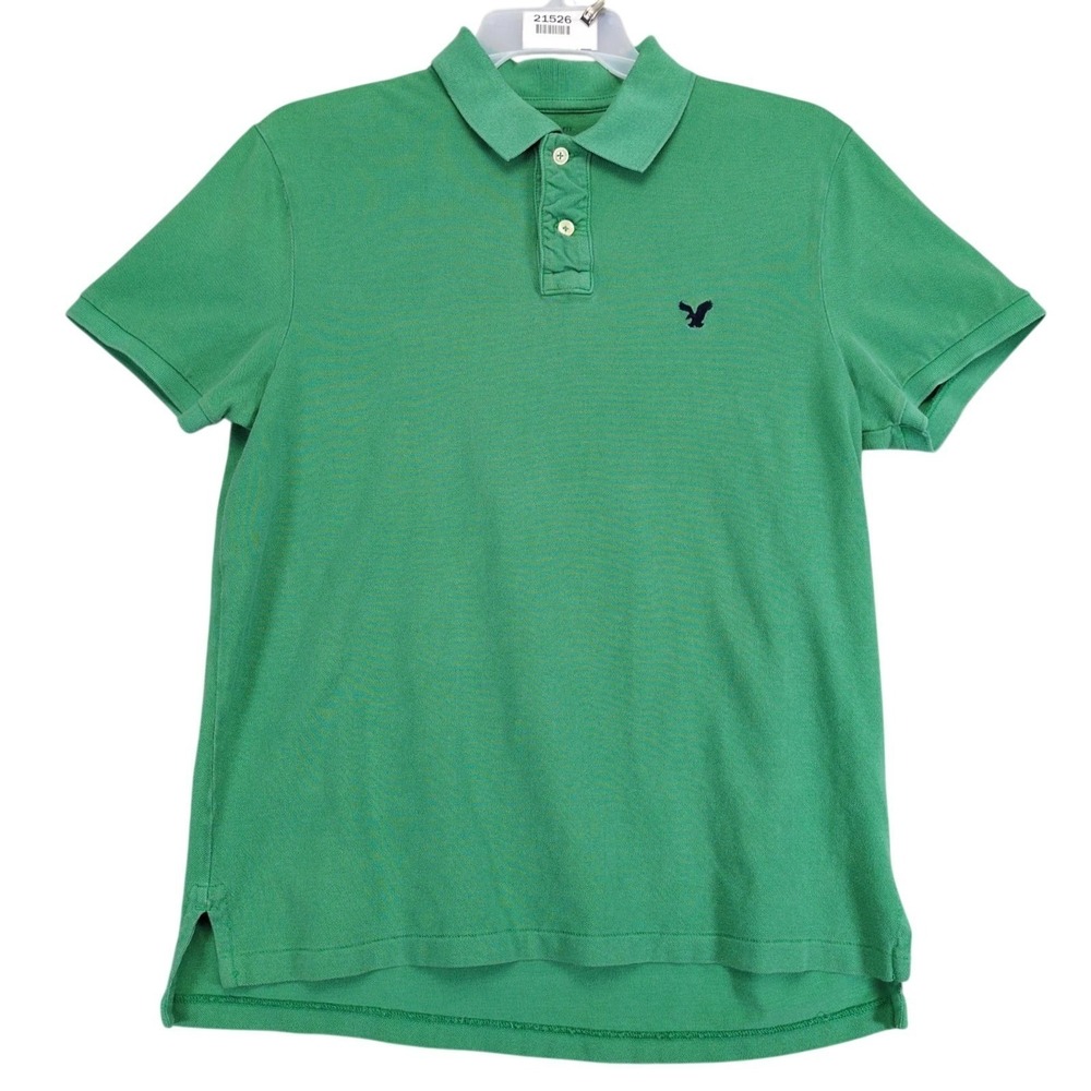 American Eagle Outfitters Green Polo‎ Shirt Mens L Athletic Fit Navy Eagle Logo